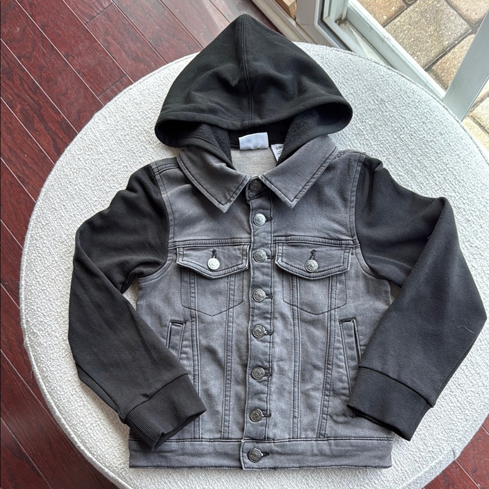 Gray and Black Hybrid Jean Jacket with Hood